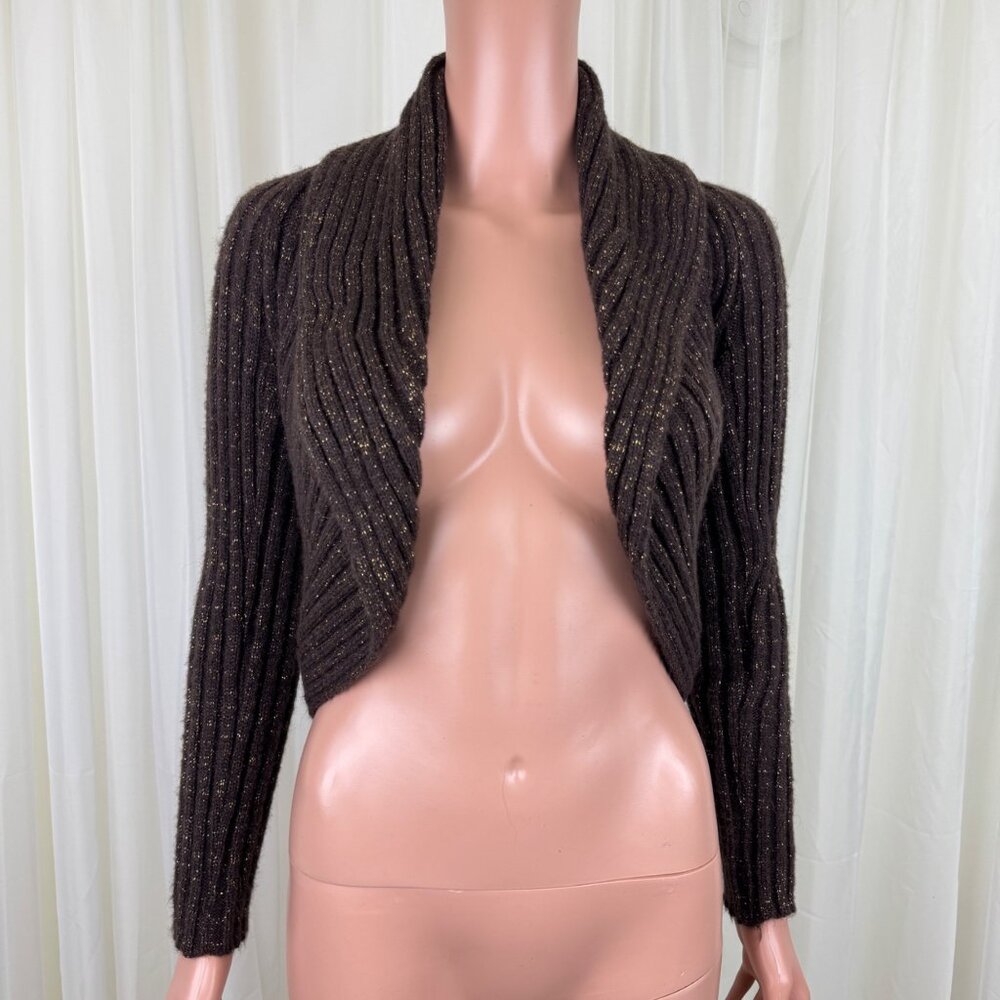 Porto Cervo Mohair Blend Shawl Cardigan Sweater Brown Gold Italy Women’s Medium